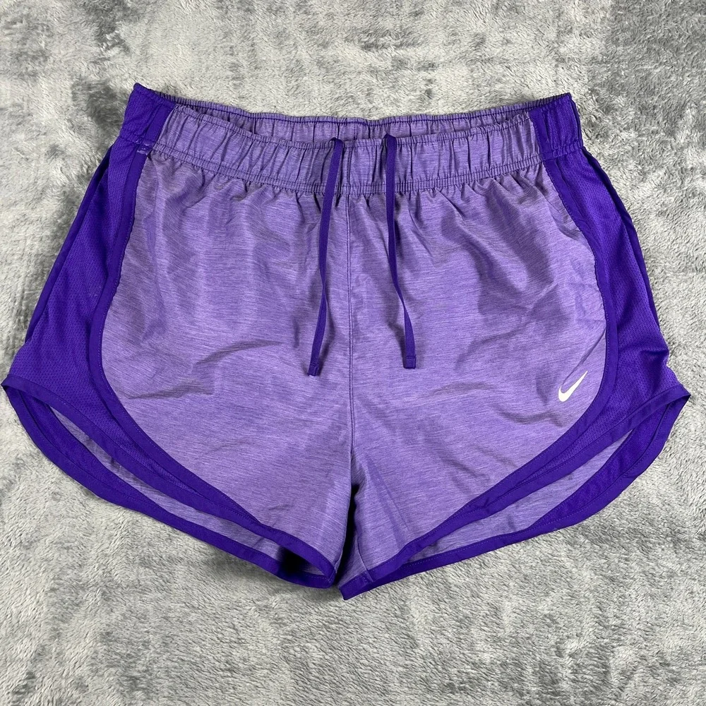 Nike Tempo Dri Fit Running Shorts Womens Medium Heathered Purple Mesh Drawstring